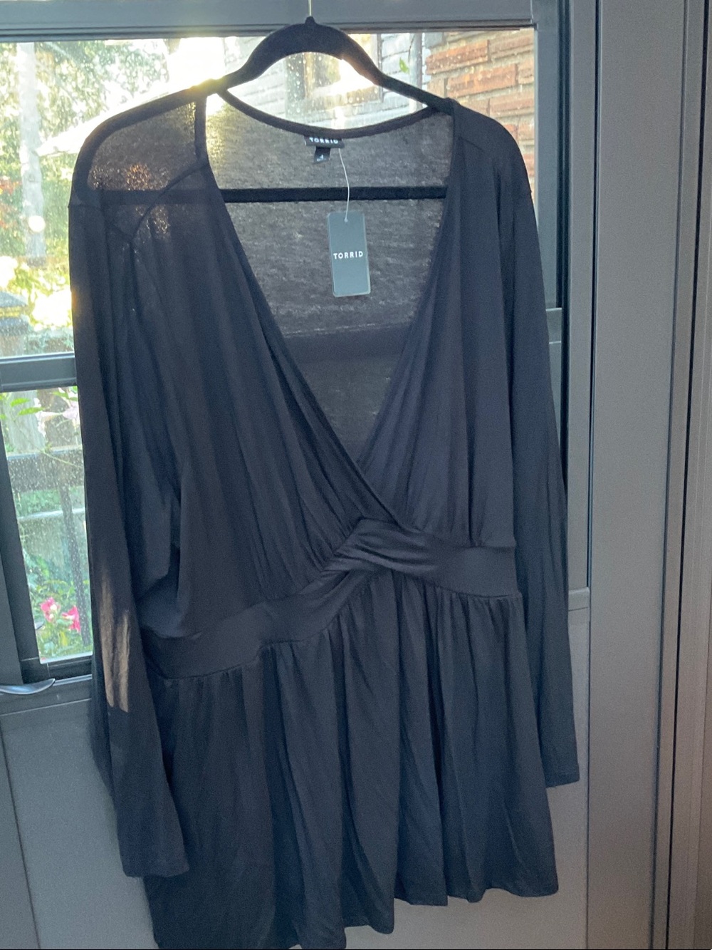 torrid Black Long Sleeve Surplice Twist Tunic top NWT